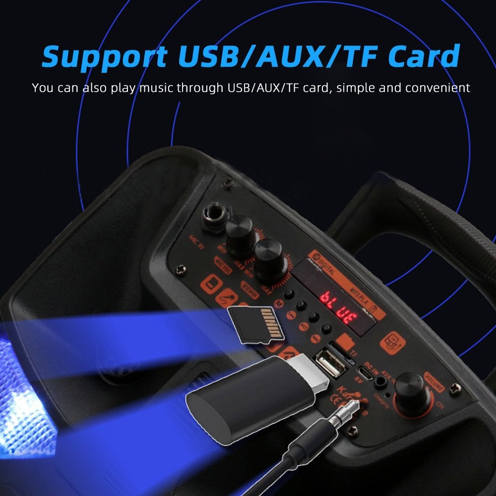 Portable Bluetooth Speaker Subwoofer Remote Control Built-in Micr Rechargeable