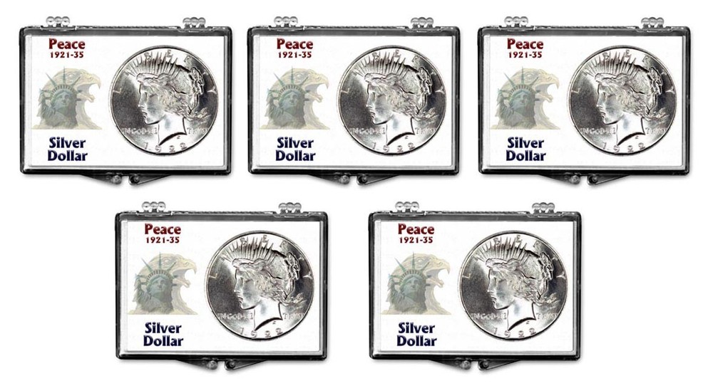 5 Edgar Marcus Snaplock Holders For Peace Dollar 1921-1935 Coins Storage Display