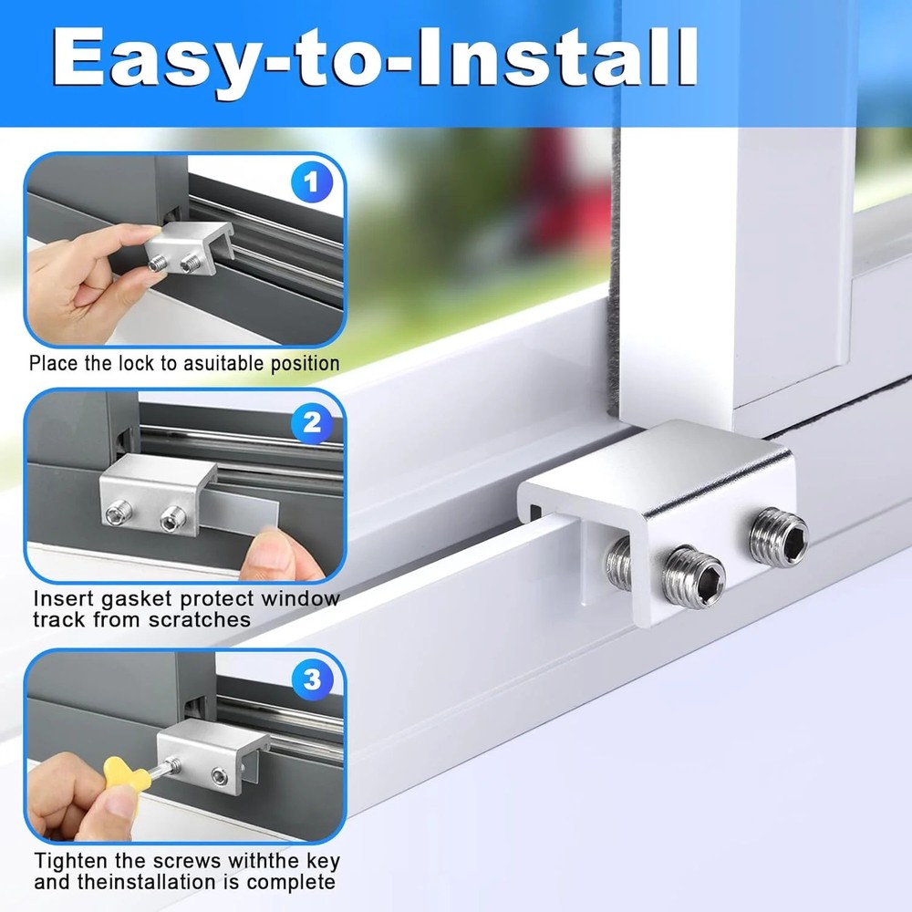 Sliding Window Locks (2 Sets), Secure Window Lock with Key, Window Locks for Up