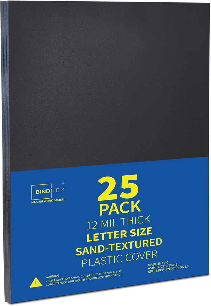25 Pack 12 Mil Sand-Textured Polycover, Midweight Binding Front and Back Covers,