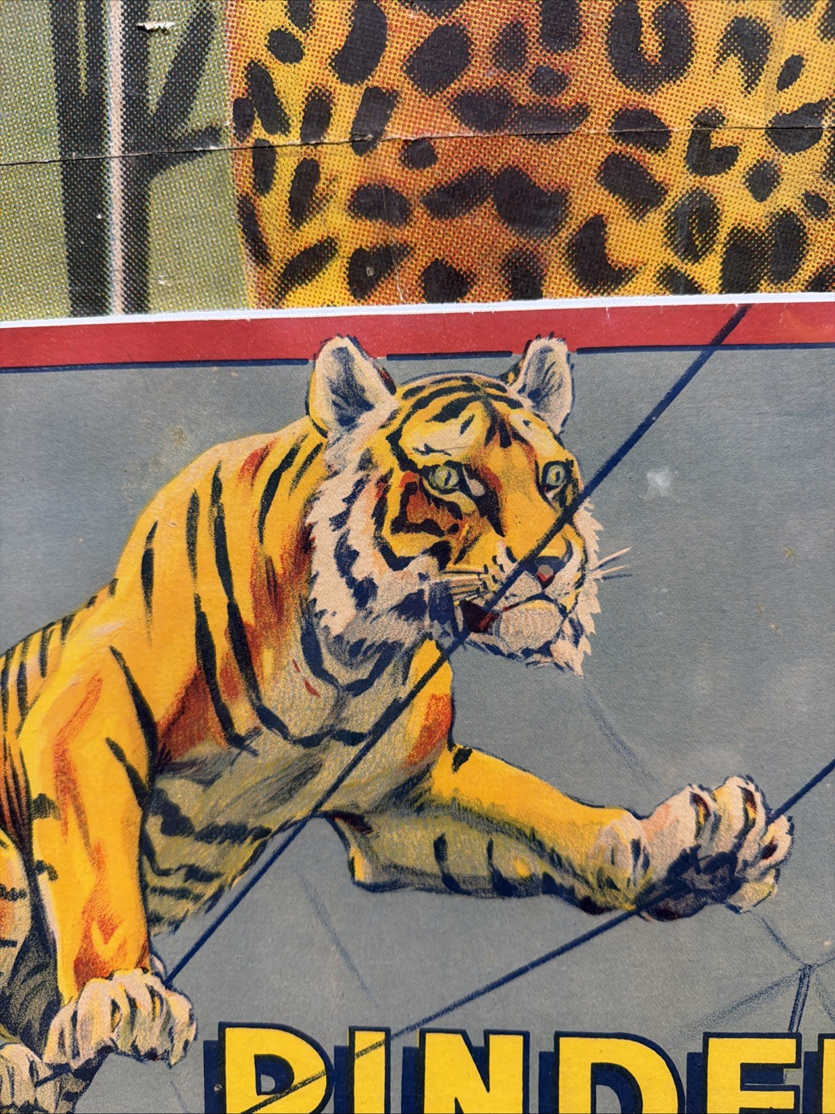 ANTIQUE 1922 PINDER RATJA TIGER TIGHTROPE WALKER CIRCUS POSTER SIGN CARNIVAL ZOO