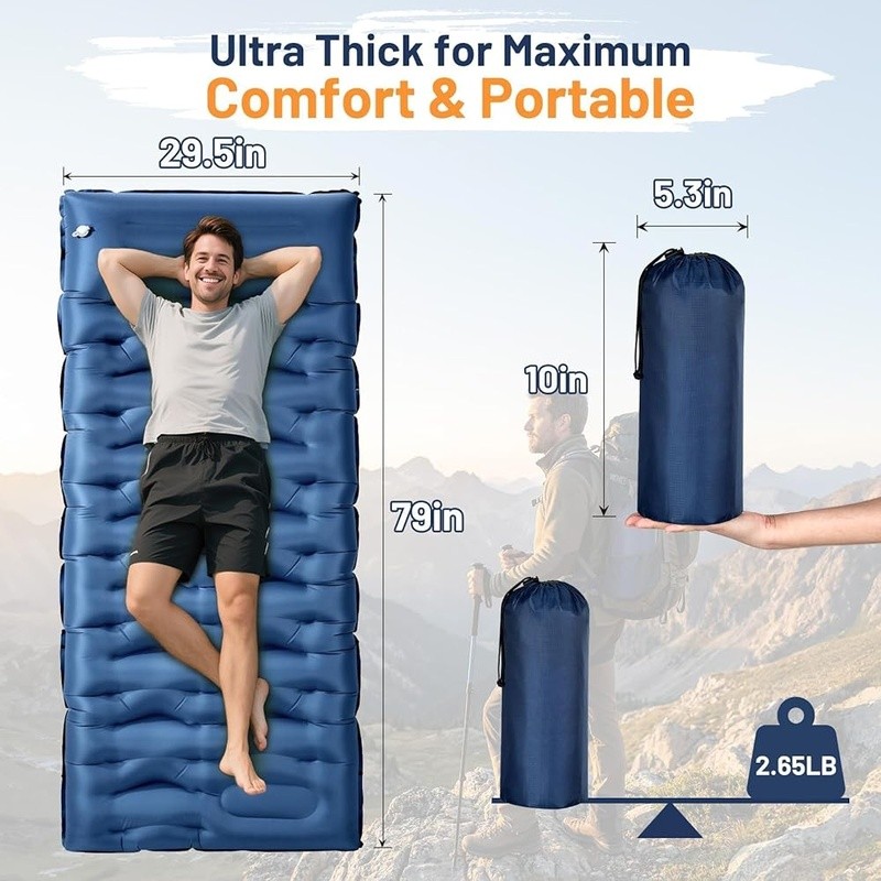 Extra Thick Camping Sleeping Pad W/ Built-In Pump Portable Modular Design New