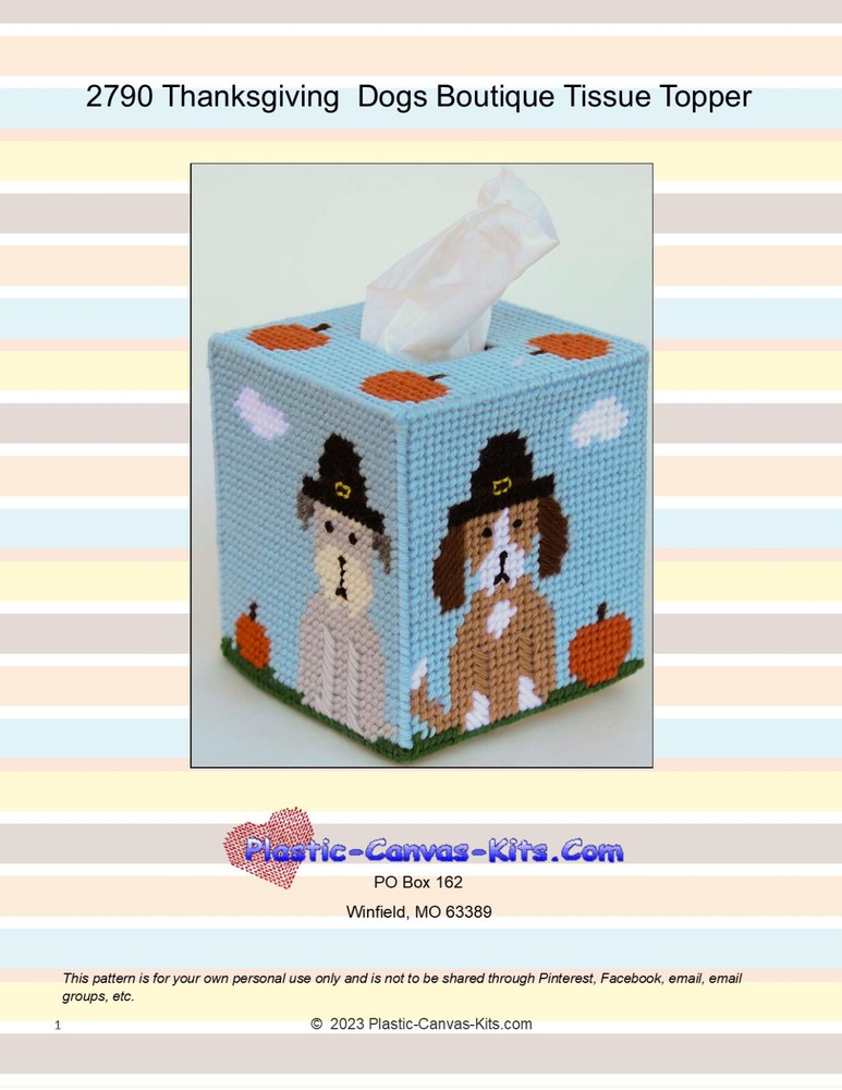 Thanksgiving Dogs Boutique Tissue Topper- Plastic Canvas Pattern or Kit