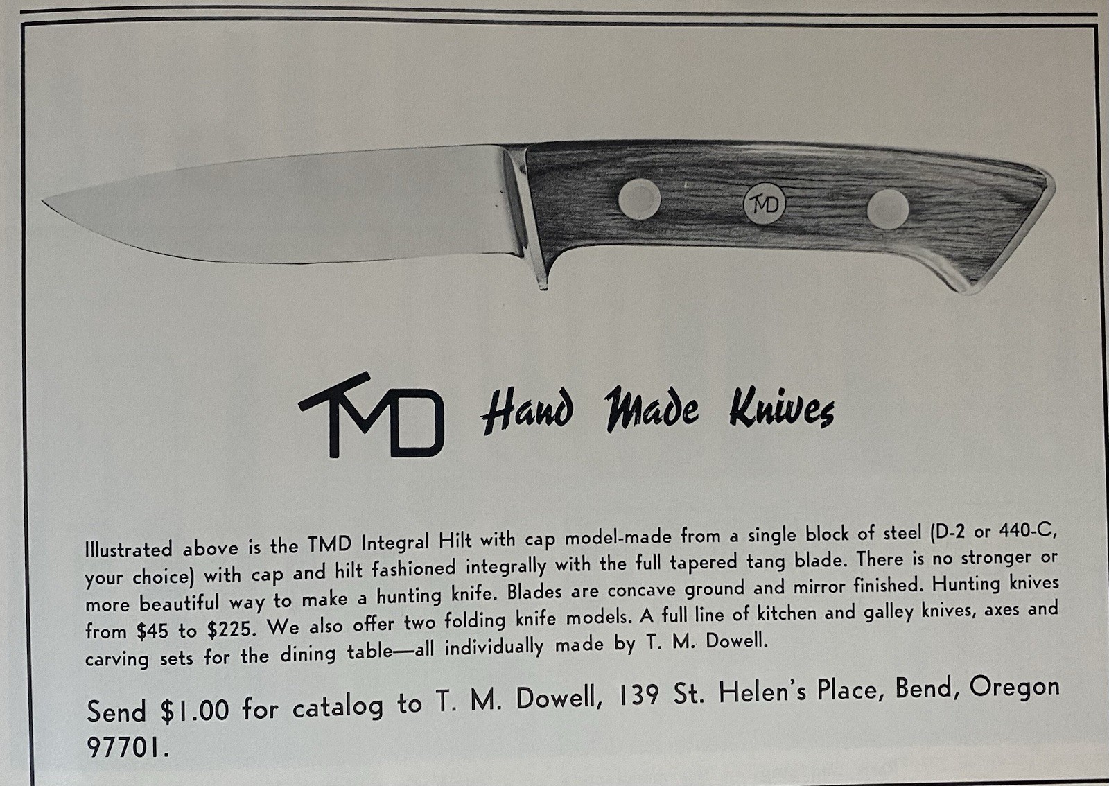 Rod Chappel Handmade Knife Article, American Blade 1973 Ad
