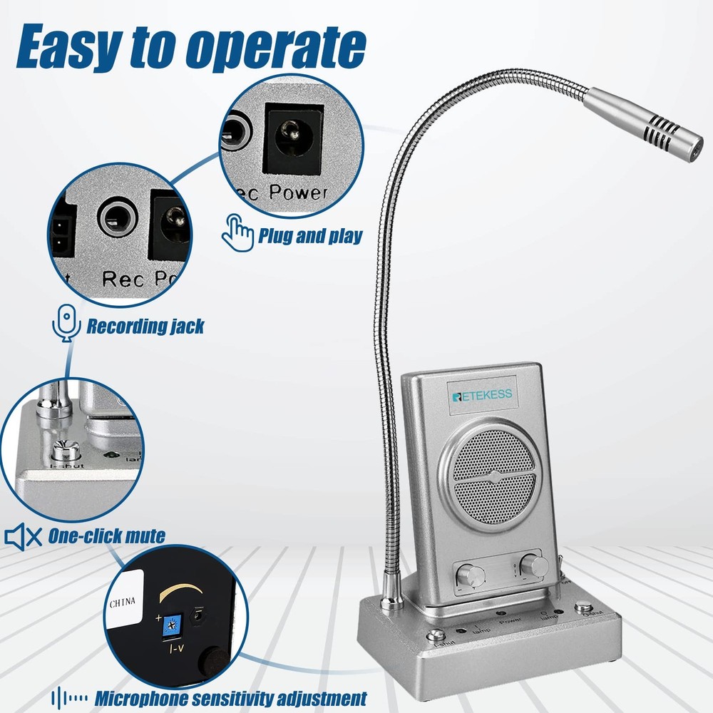 Retekess TW102 Window Microphone Speakers, Window Intercom System, 8M Cable ...