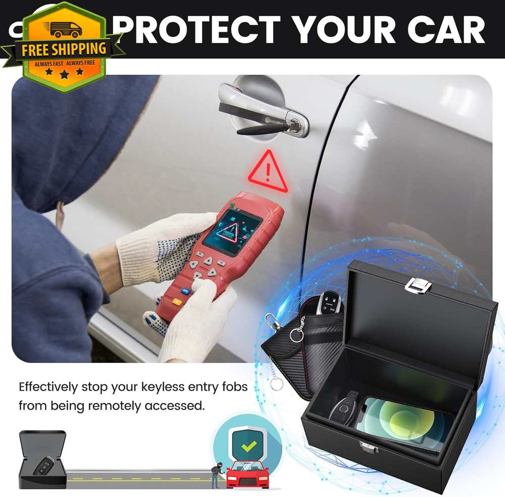 RFID Faraday Box with Large Capacity, Key Fob Protector Box Signal Blocking Box,