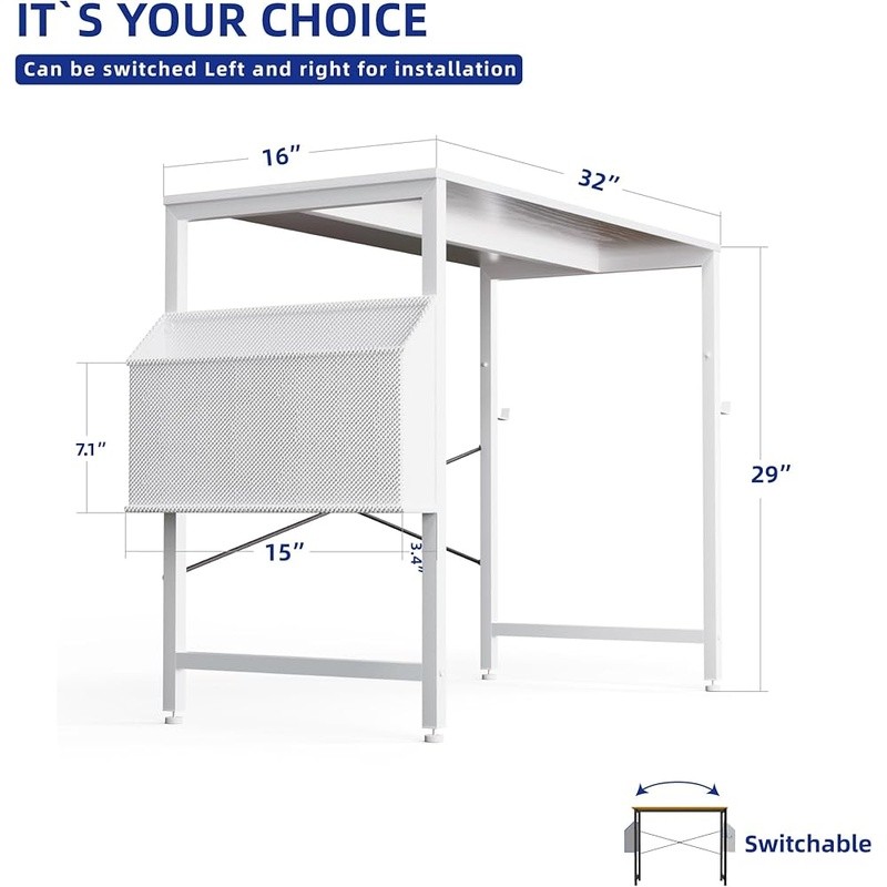 Compact Computer Desk W/ Storage Hook Sturdy Structure Easy Assembly Home Office