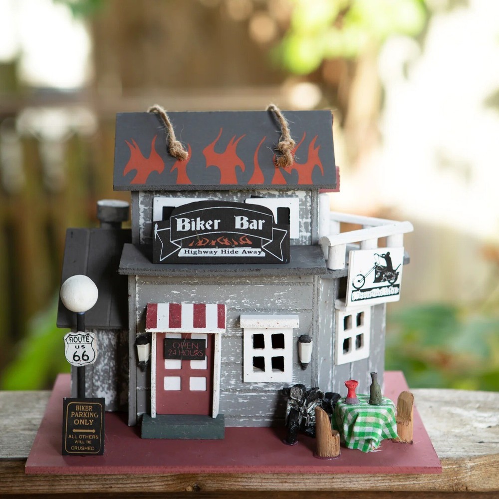 Biker bar themed birdhouse
