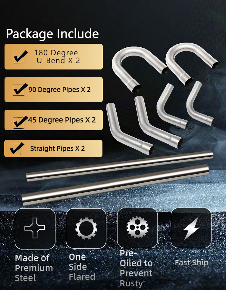 2.0" Stainless Exhaust Pipe Kit 8PCS Tubing Mandrel Bend Straight U 90° Custom