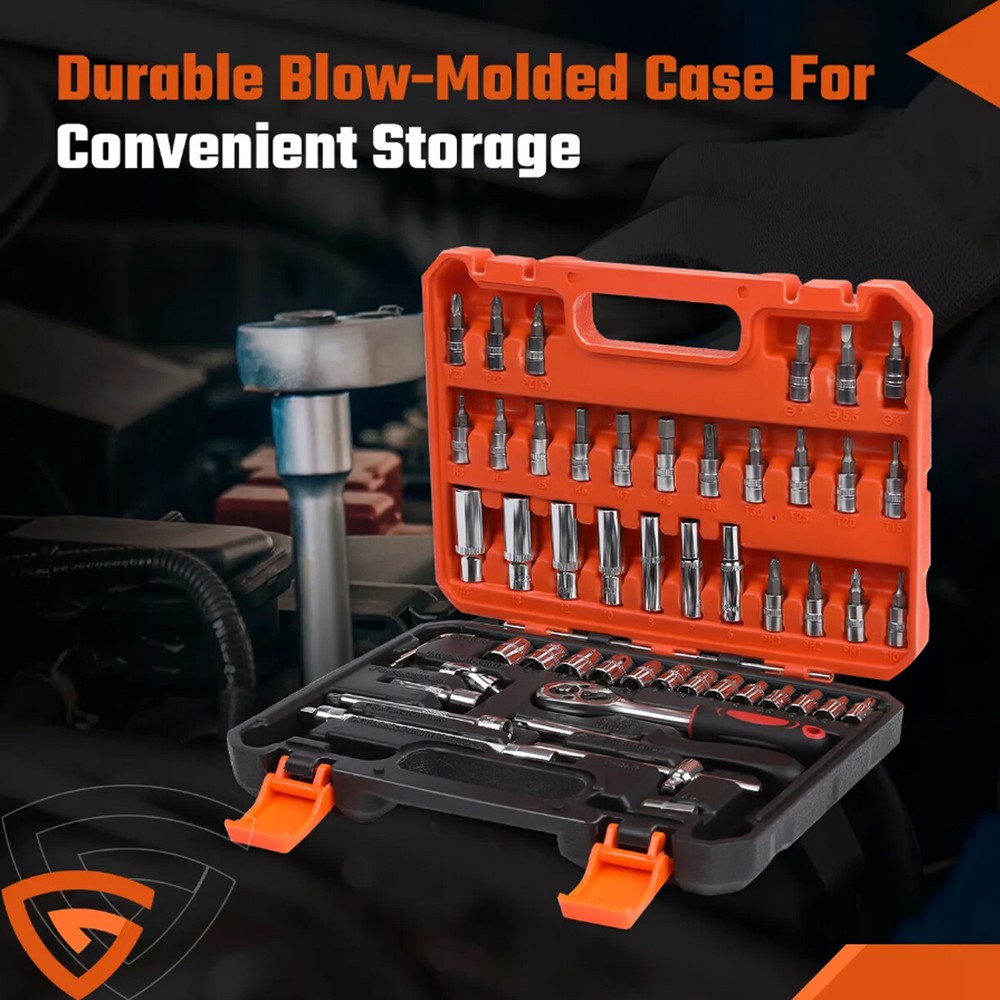 53 Pcs Socket Set 1/4" Drive Socket & Ratchet Set 6-Point SAE & Metric Tool Set