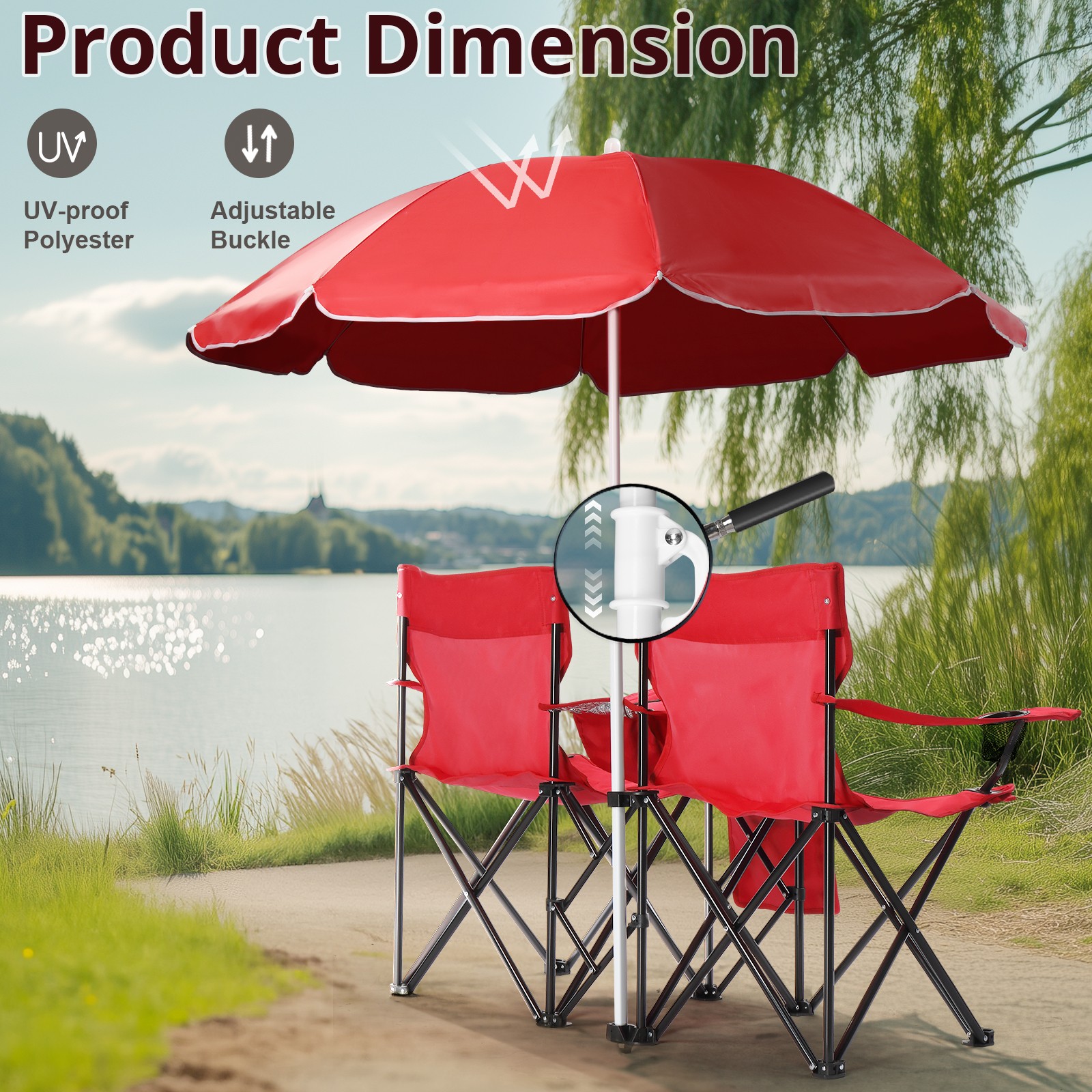 Folding Camping Outdoor Picnic Double Chair with Umbrella Table Cooler Beach New