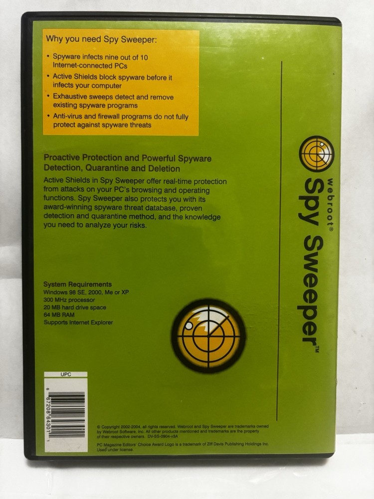 Webroot Software Spy Sweeper 3.0 CD-ROM Stop Spyware Computer Software Fast Ship