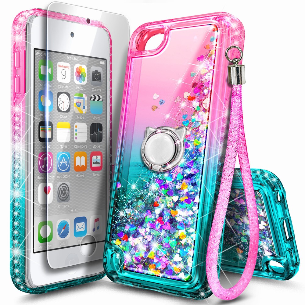 For iPod Touch 5th 6th 7th Case Glitter Ring Holder + Lanyard & Screen Protector