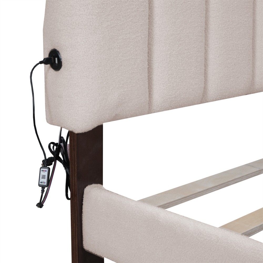 Queen Size Bed Frame Upholstered Platform Bed Frame with Headboard & Drawer US