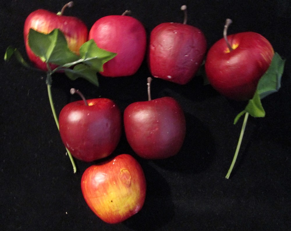 Apples- Mini Artificial-on string (New) plus bonus 7 medium sized (used) apples