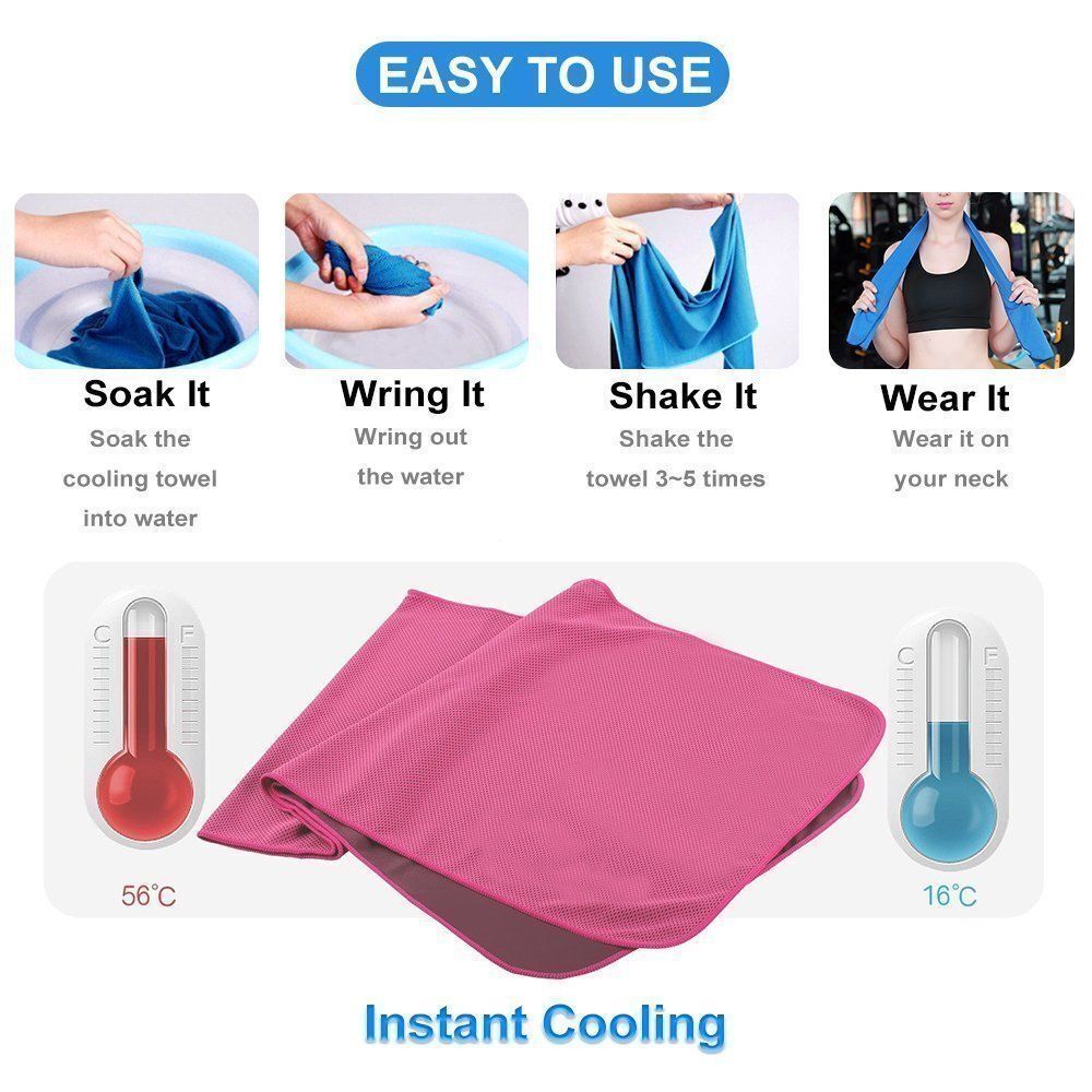 5 X Ice Cold Cooling Towel Neck Wrap For Sports Running Jogging Gym Instant Cool