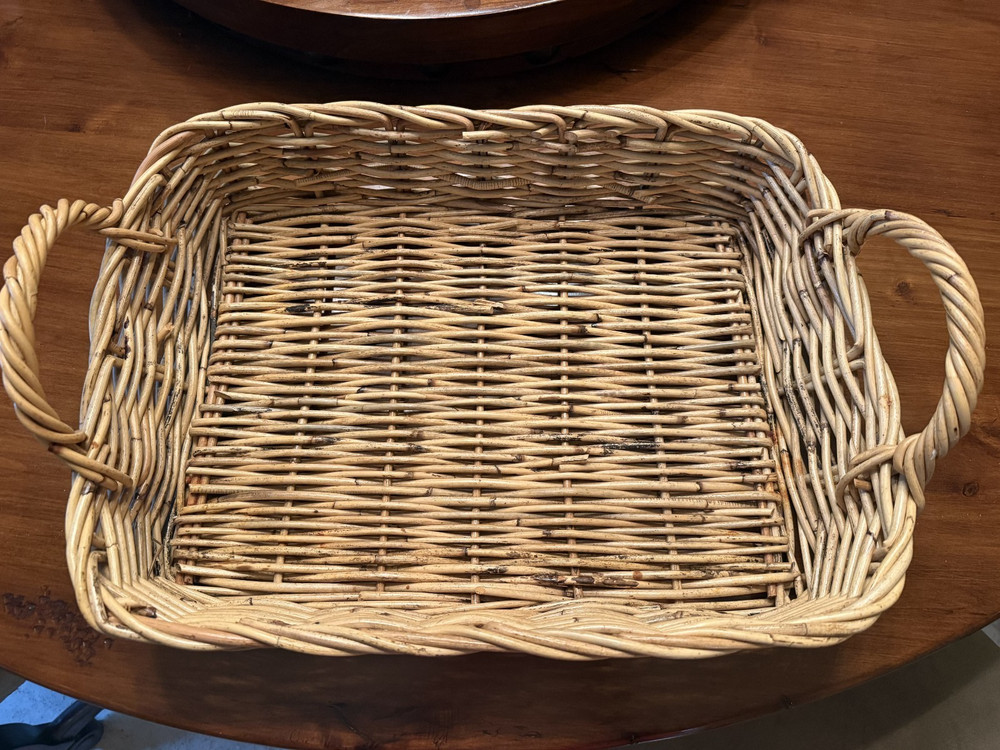 Large Rectangular Basket Wicker Rattan Tray with Handles 21x14x3.5"