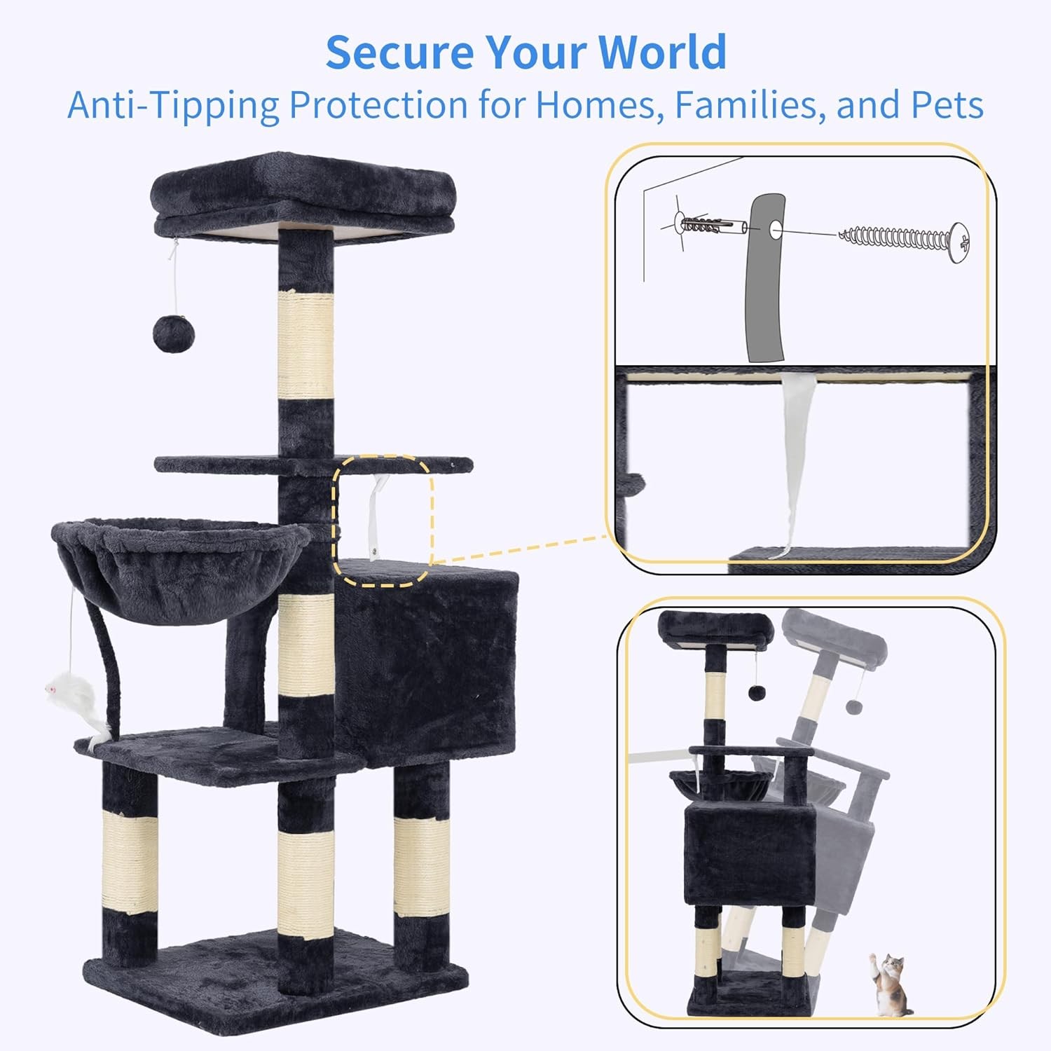 Heybly Cat Tree with Toy, Cat Tower Condo for Indoor Cats, Cat House with Padded