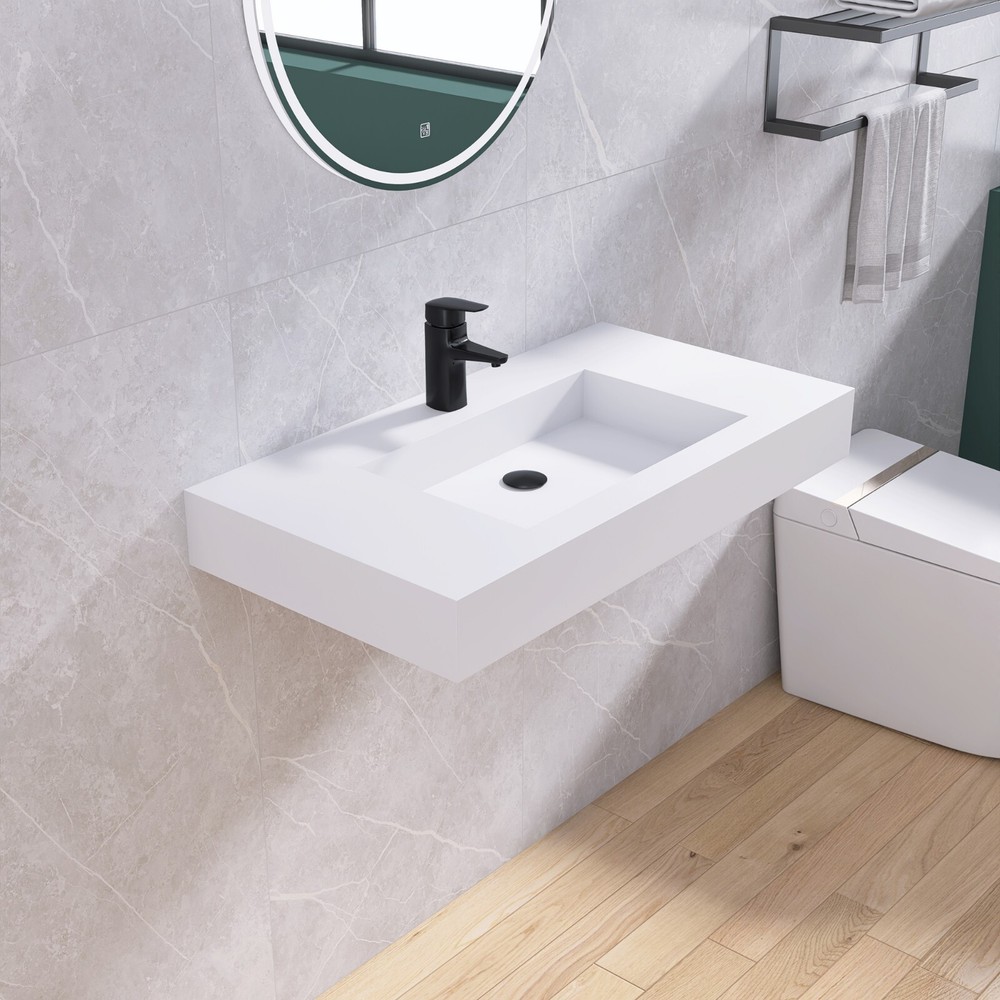 35'' Wall Mounted Bathroom Sink Solid Surface Bathroom Vessel Sink