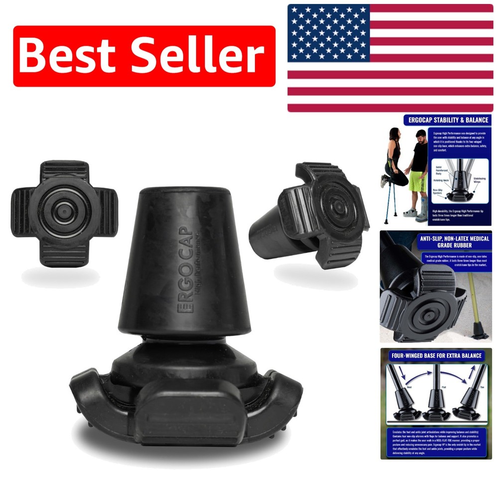Ergocap High-Performance Crutch Rubber Tip - Universal Fit with Shock Absorption