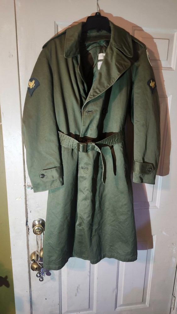 1940s era army issue trench coat atomic bomb white sands patch