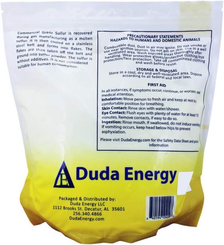 Duda Energy Commercial Grade Sulfur Powder, 99.5+% Purity