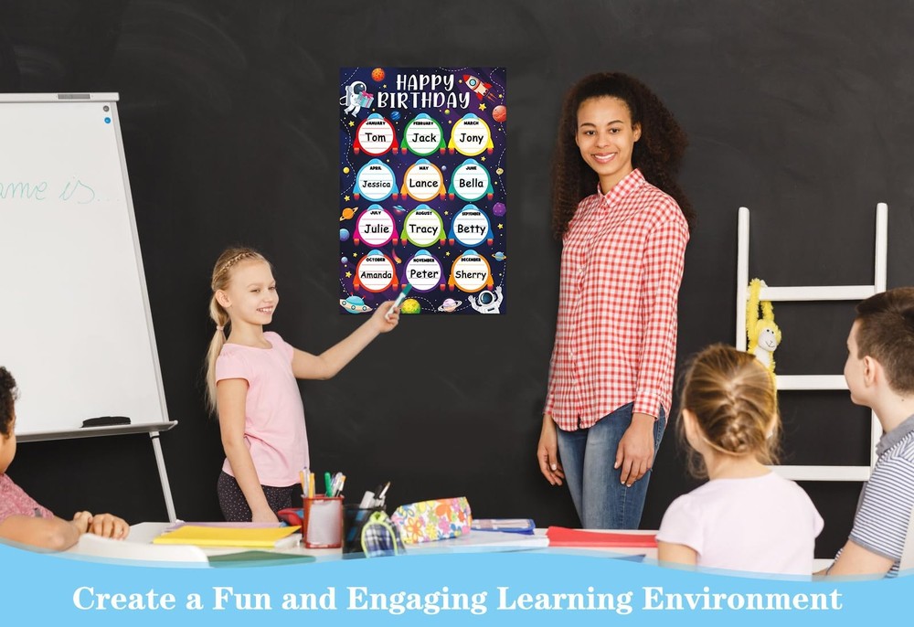 Outer Space Birthday Chart - Reusable Laminated Classroom Calendar for Bullet...