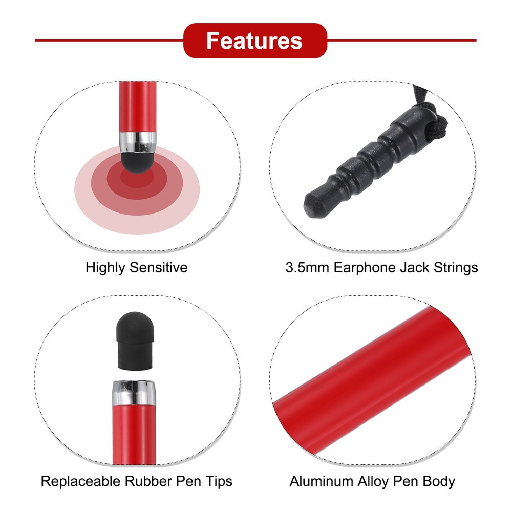 5pcs Metallic Stylus Pen Retractable Capacitive Pens, Red