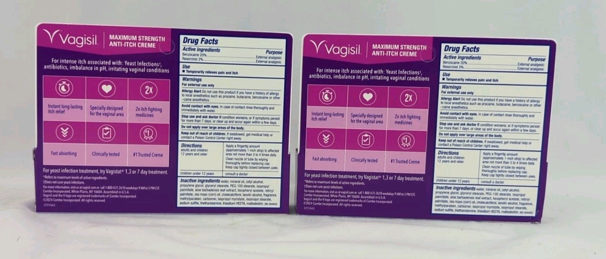 Vagisil Maximum Strength Feminine Anti-Itch Cream 1oz Lot of 2