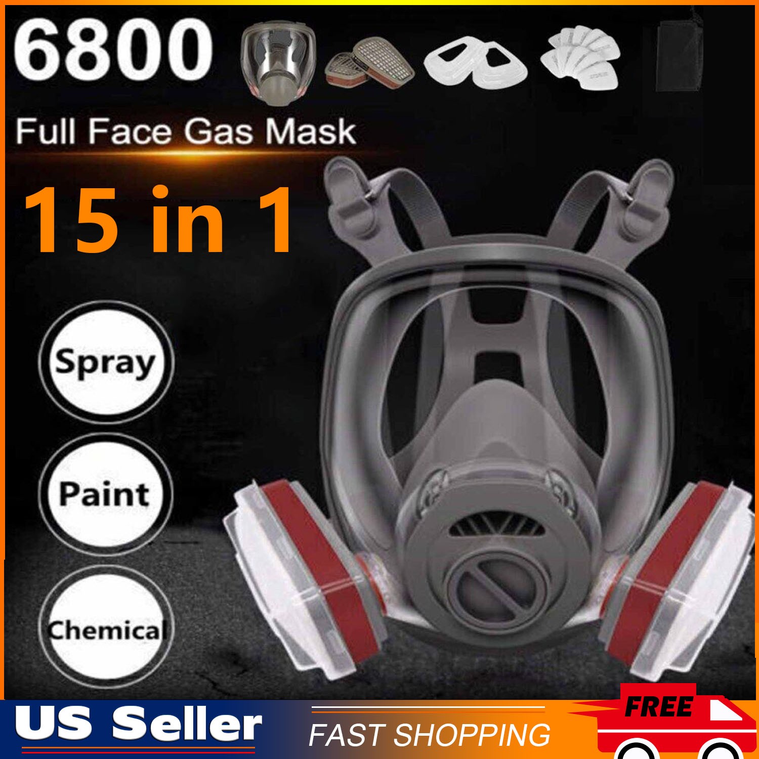 15 IN 1 Gas Mask Full Face Respirator Paint Spray Chemical Facepiece Safety 6800
