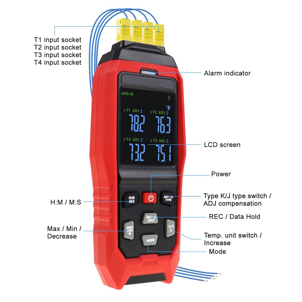 6.96" Datalogger Thermocouple Thermometer Real-Time Data Logging ADJ Portable