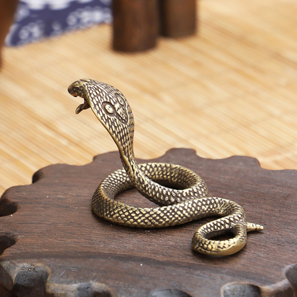 35*70mm Antique Bronze Cobra Boa Snake Statue Miniature Figurines Copper Zodiac