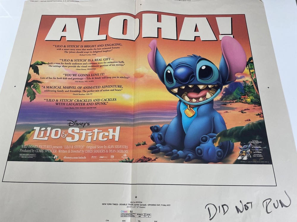Lilo & Stitch Lot Printer Proof Tear Sheet Ad Pad Printer Proof Sheets B