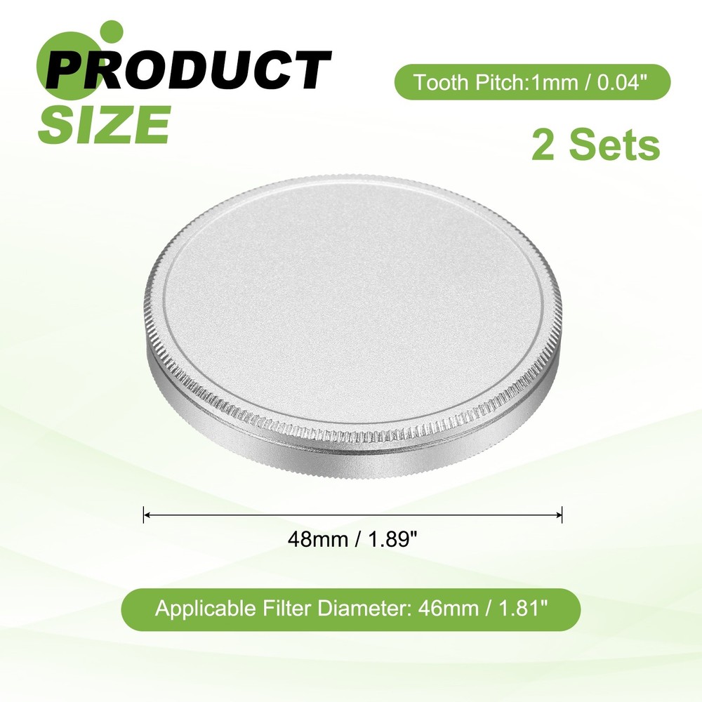 2Pcs 46mm Metal Lens Cap Universal Lens Filter Stack Cap Slim Stack Silver