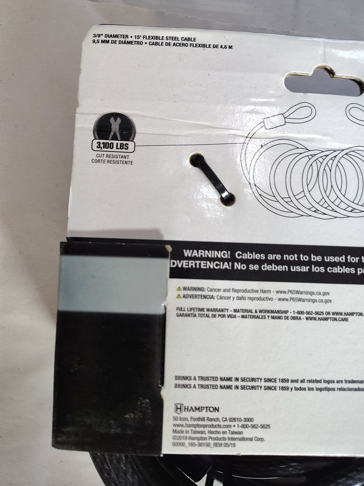 Brinks, Flexweave, Flexible Steel, 3/8in x 15ft Open Loop Cable Lock