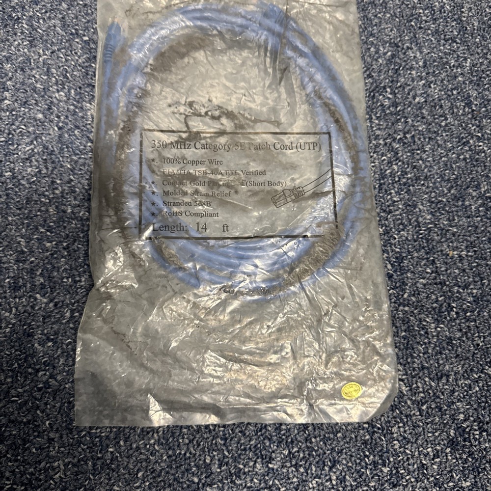 14’ Cat5e Patch Cable Blue New In Bag