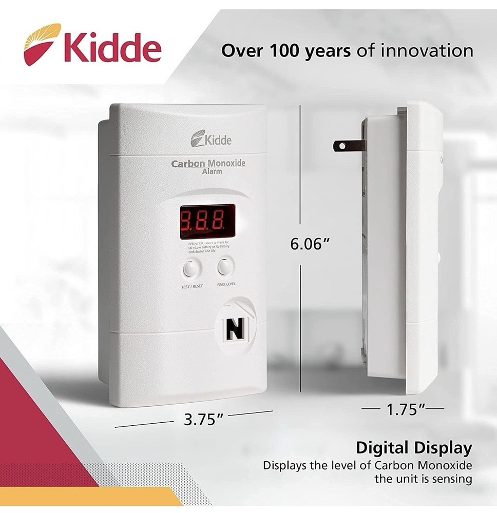 Kidde Carbon Monoxide Detector, Plug In Wall with 9-Volt Battery Backup, 6 Pack