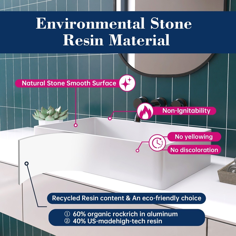MEDUNJESS 22" Rectangular Soild Surface Vessel Bathroom Sink