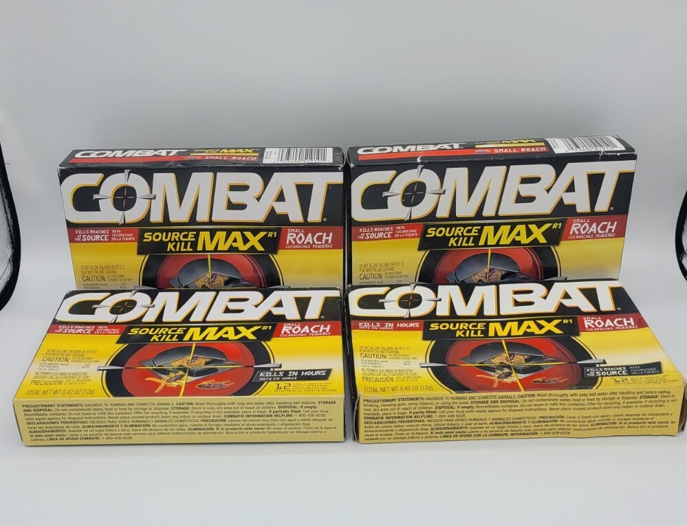 NEW! 4x Combat Source Kill Max Small Roach Killing Bait Stations 12 count Each