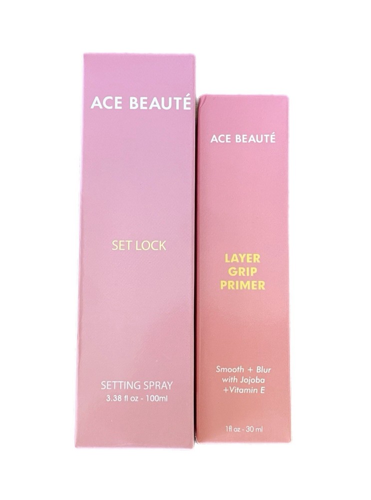Ace Beaute Set Lock Setting Spray & Layer Grip Primer Duo Both Full Size NIB