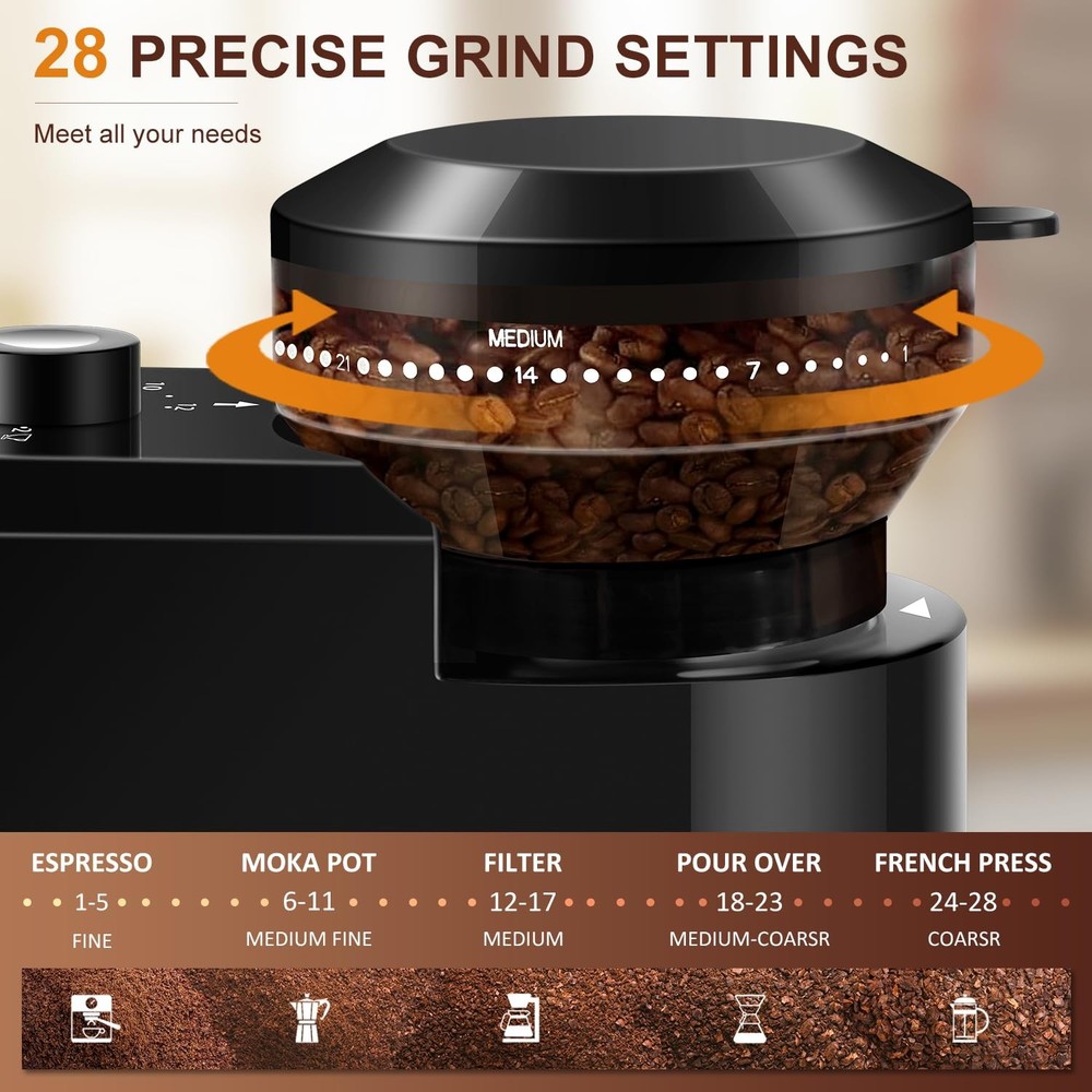 Burr Coffee Grinder,Adjustable coffee grinder with 28 Precise Grind Setting f...