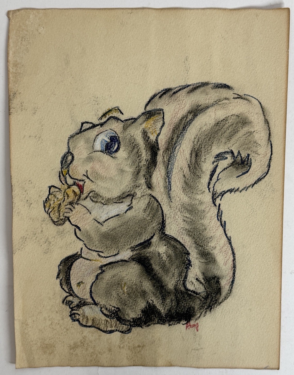 Vintage Original Disney Squirrel Hand Drawing Signed Art