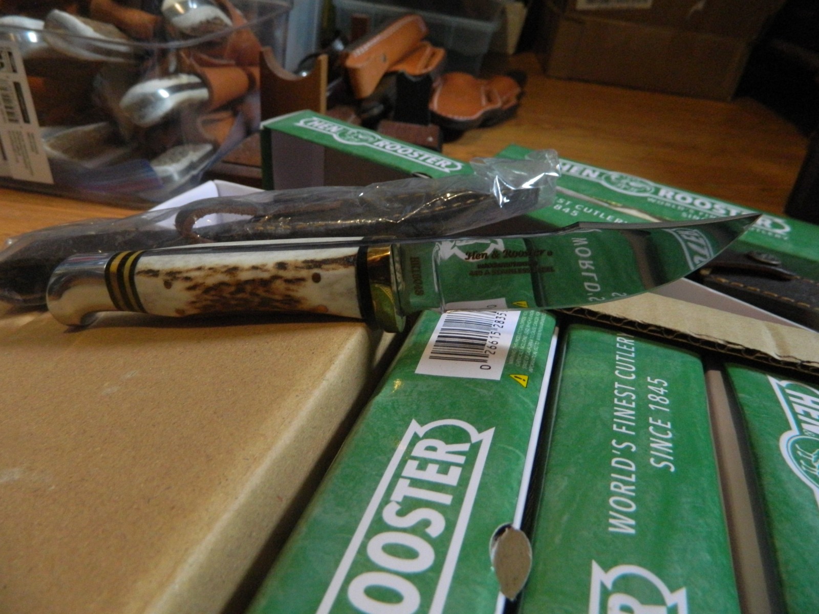 HEN & ROOSTER Fixed Blade KNIFE Stag Handle w/ Original Leather Sheath HR-5048