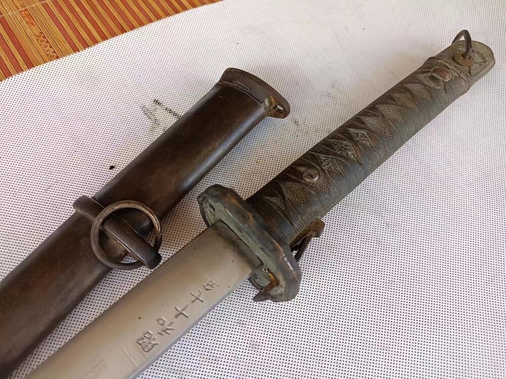 Vintage Military Sword Japanese Samurai Katana Copper Handle Metal Scabard