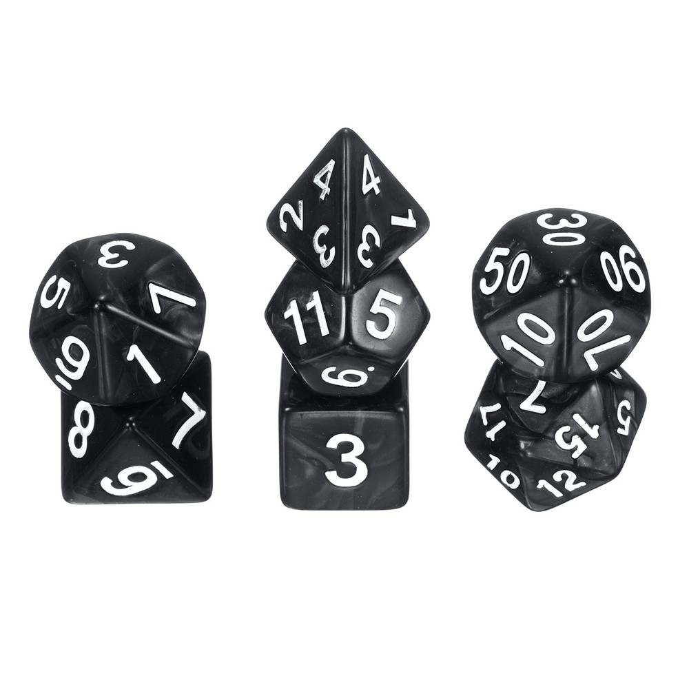 7pcs Polyhedral Dice Set for Role Playing Games, Pearl Pattern Black