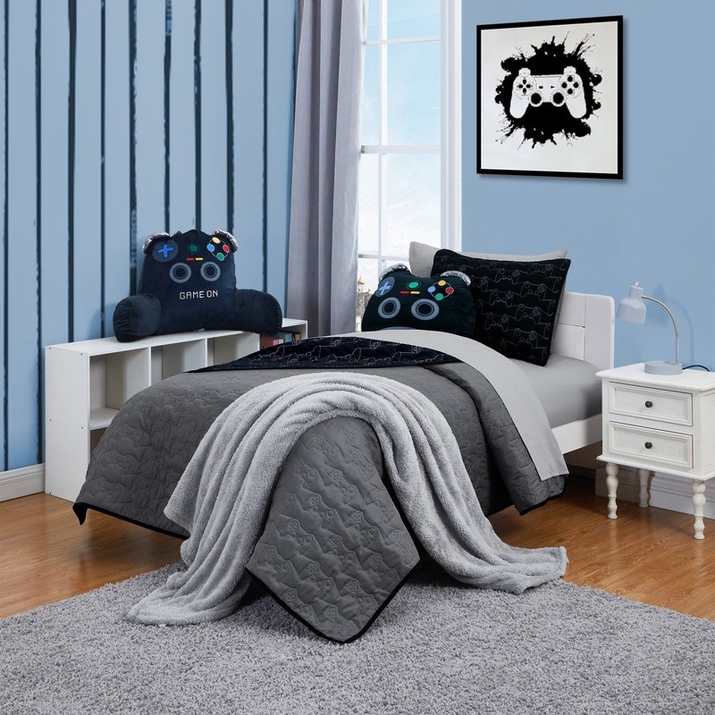 Kid Reversible Quilt Set W/ Sheets Game Controller Soft Lightweight Bedding Set