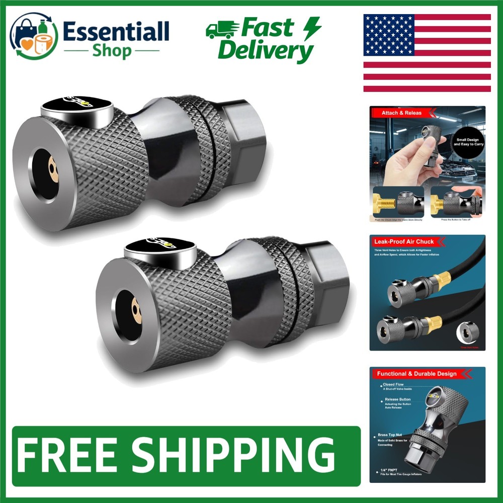 Locking Air Chucks with Close Flow Design - Compatible & Durable, 2 Pack