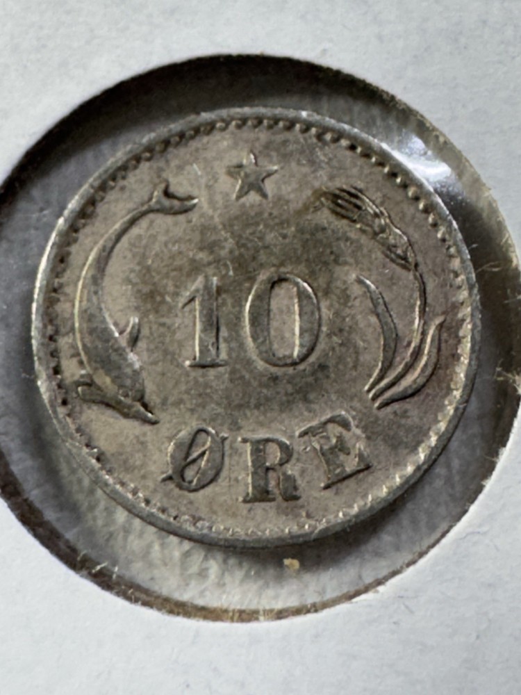1884 Denmark 10 Ore Small Silver Coin Cleaned