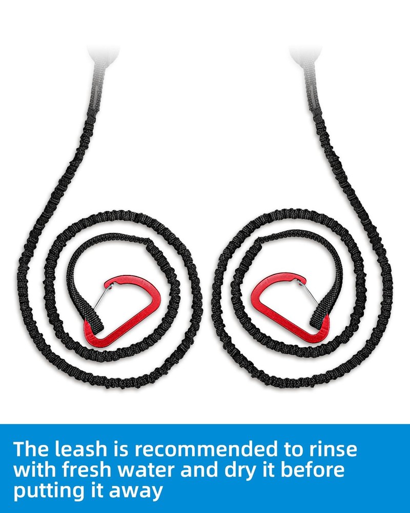 OCEANBROAD Kayak Paddle Leash with D-Ring Stretchable 4-7ft (2 pcs), Black