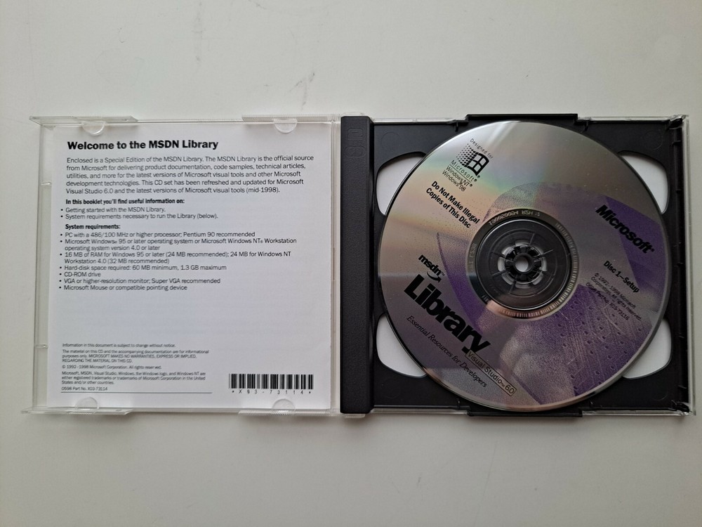 Microsoft MSDN Library Visual Studio  6.0 Two CD Set for Windows98 Windows NT